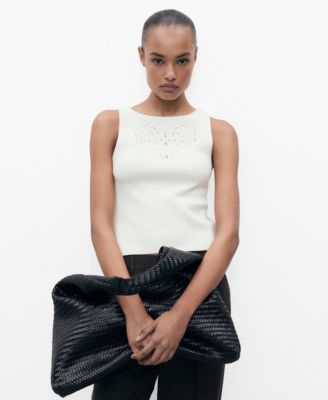 MANGO - Women's Openwork Details Embroidered Top