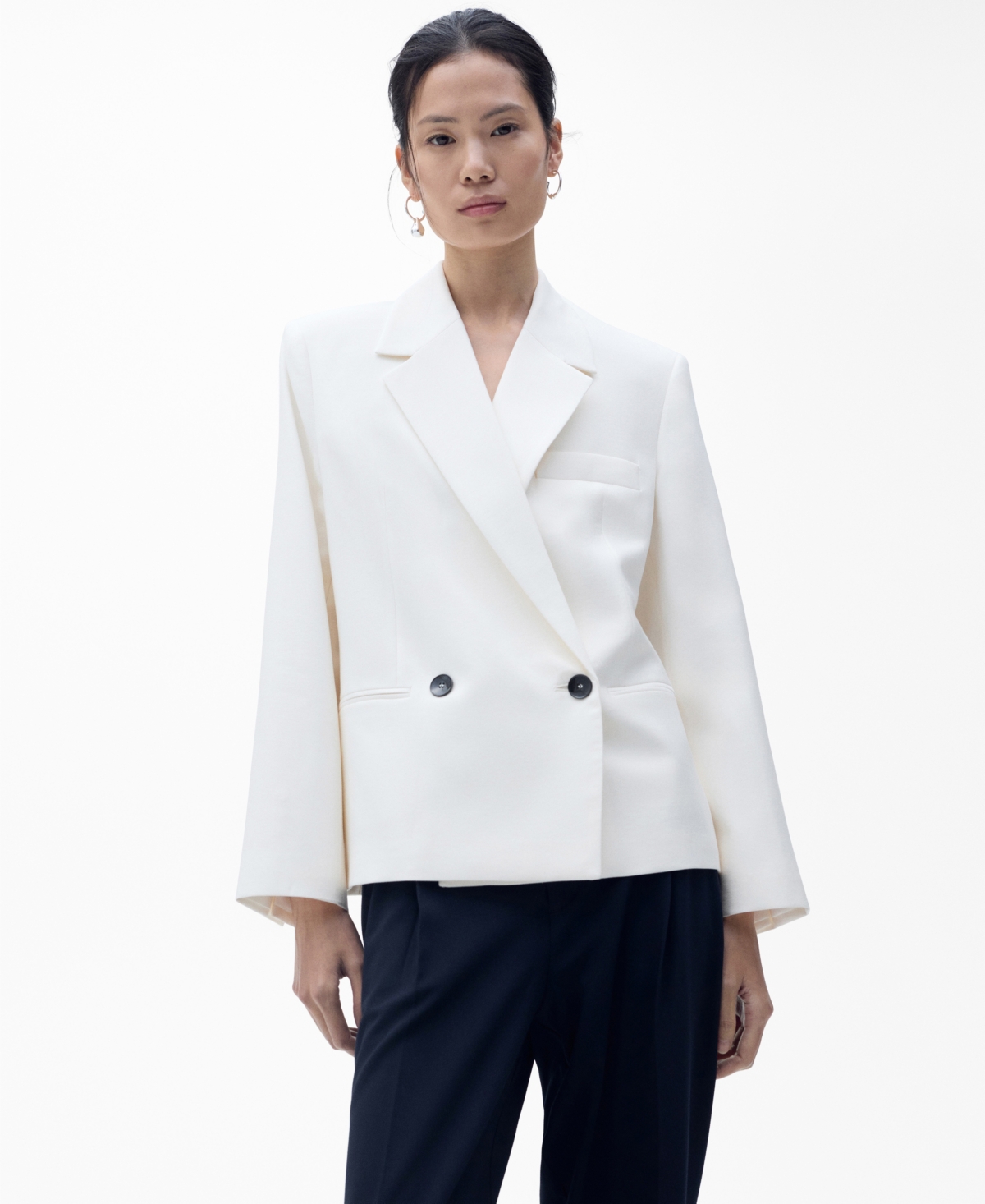 Women's Contrasting Double-Breasted Jacket - White