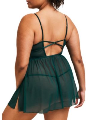 Plus Size Rae Unlined Babydoll & G-String Set Lingerie