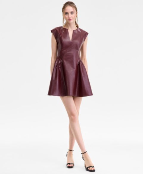 Женское платье SENI & CADE Juniors' Faux Leather Mini, цвет: Darkpurple