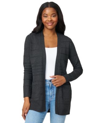 Women's Ribbed Open-Front Long Cardigan