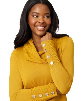 Women's Chevron-Trimmed Cowl-Neck Sweater