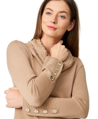 Women's Chevron-Trimmed Cowl-Neck Sweater