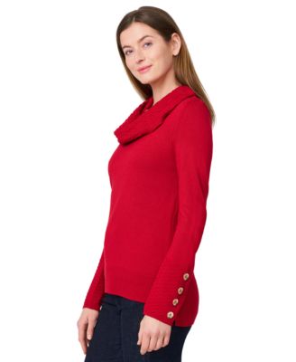 Women's Chevron-Trimmed Cowl-Neck Sweater