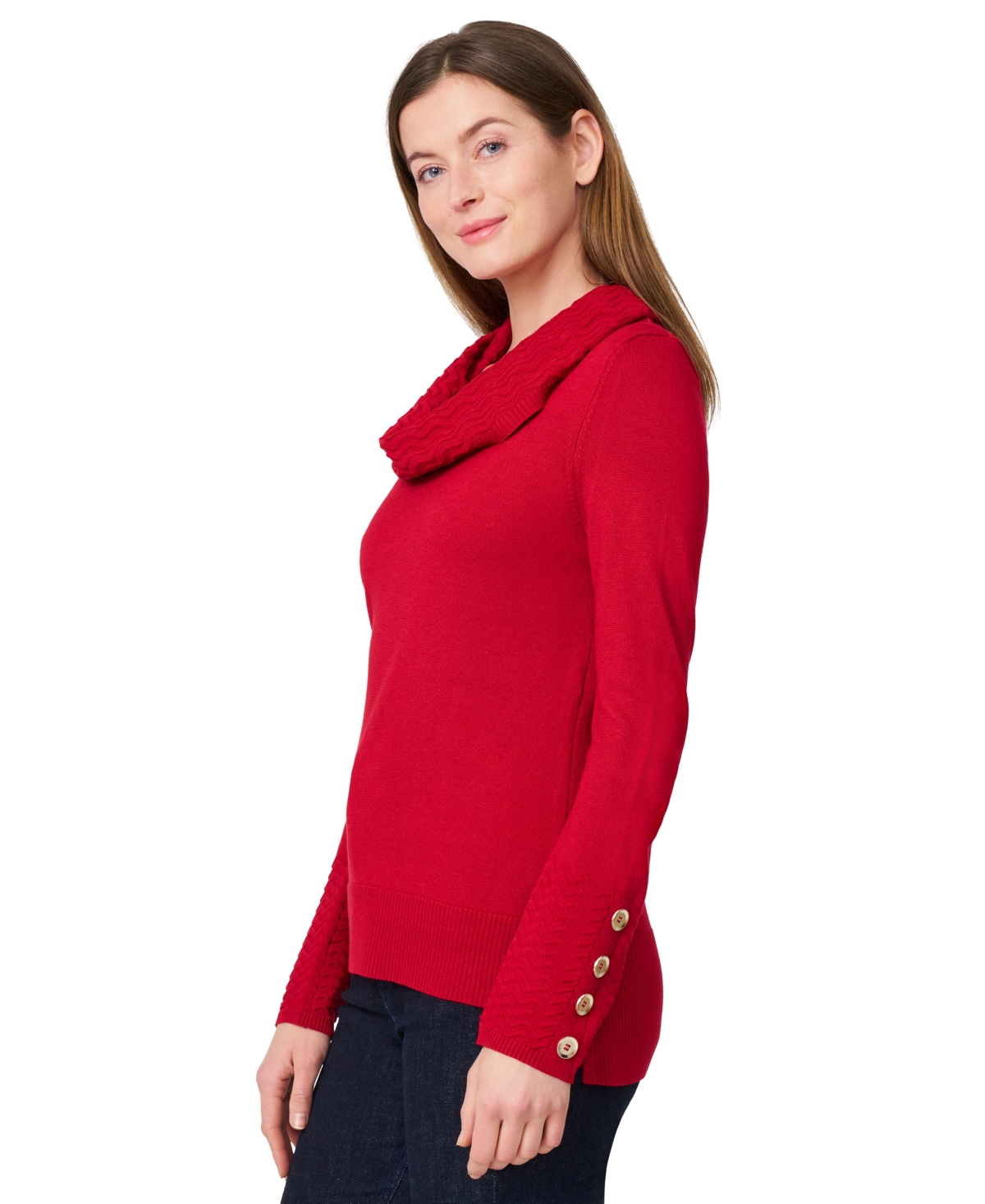Melissa Paige Women's Chevron-trimmed Cowl-neck Sweater In Red