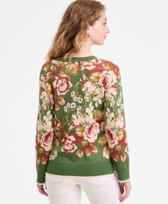 Women's Printed Crewneck Long-Sleeve Sweater 