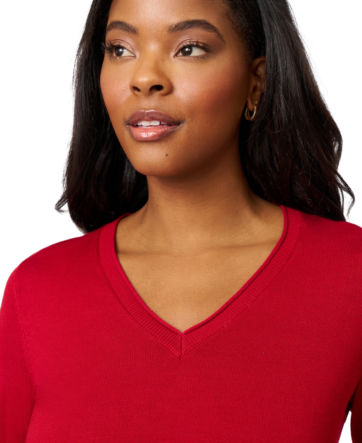 Melissa Paige Women's V-neck Wide-hem Wide-cuff Sweater In Red