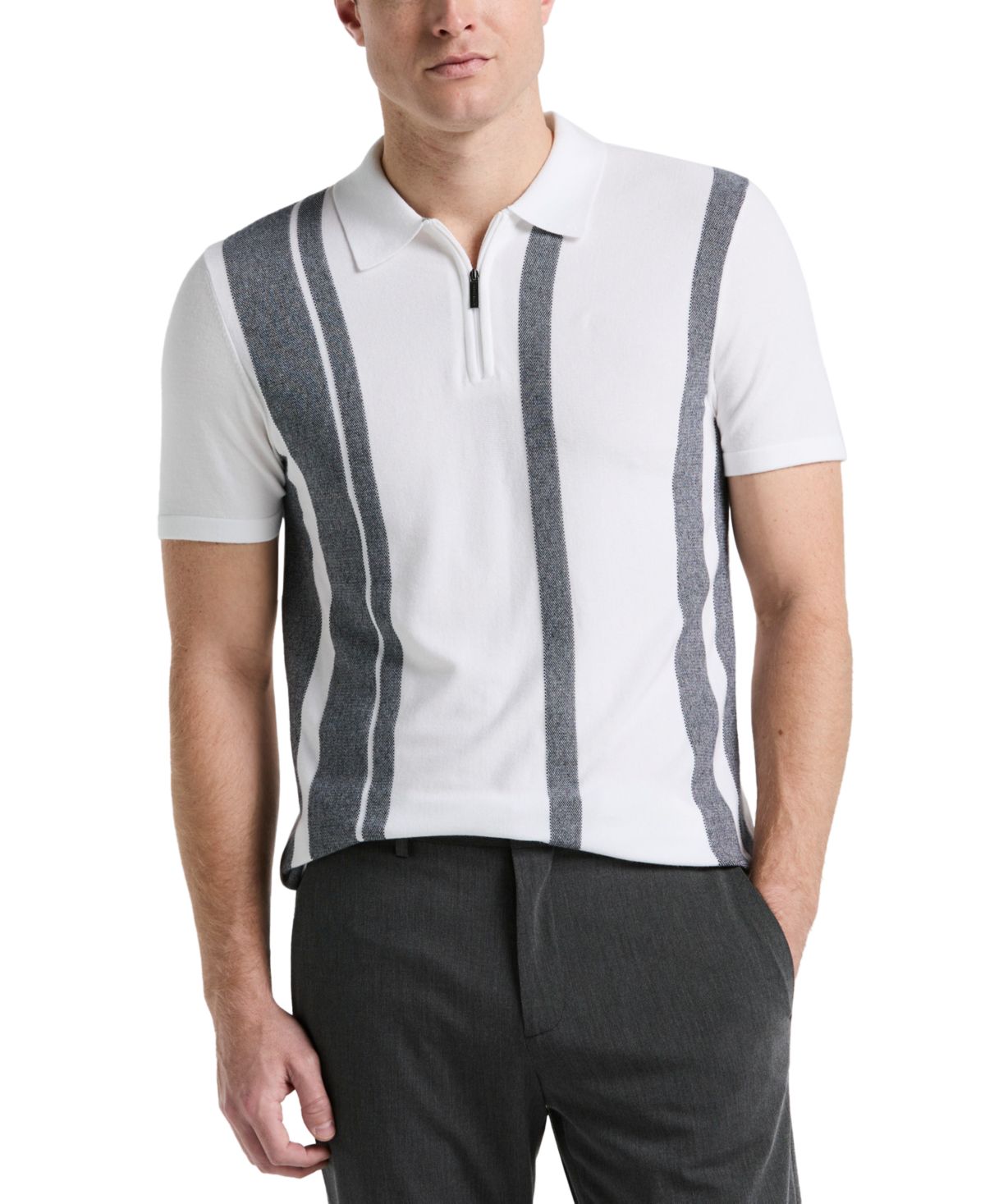 Мужская рубашка поло на молнии в полоску