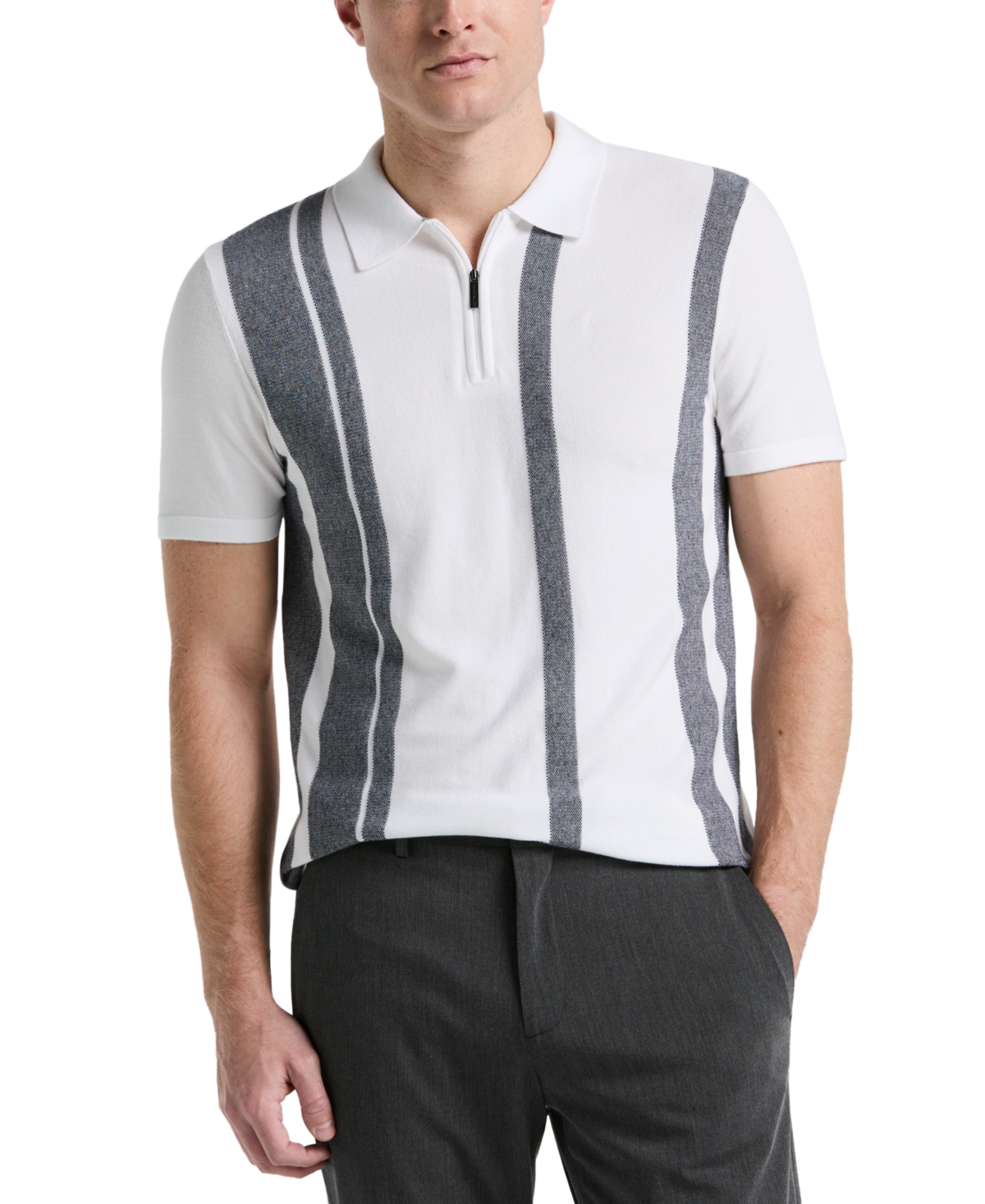 Men's Stripe Zip Polo Shirt - Bright White