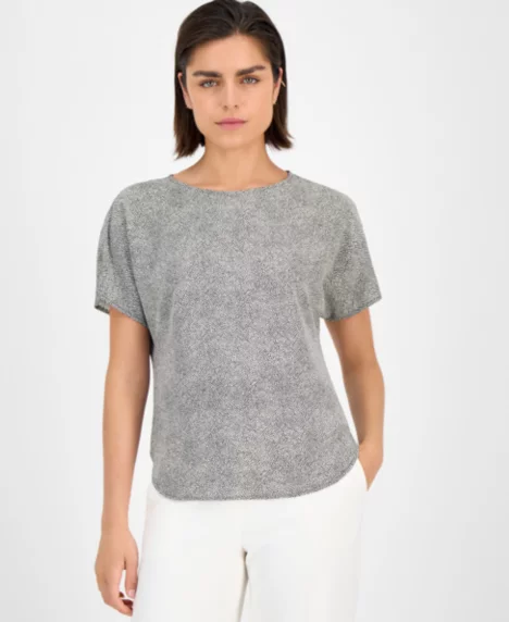 Petite Printed Boat-Neck Top - Anne White/Anne Black