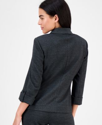 Petite Herringbone Notch-Collar One-Button Blazer 