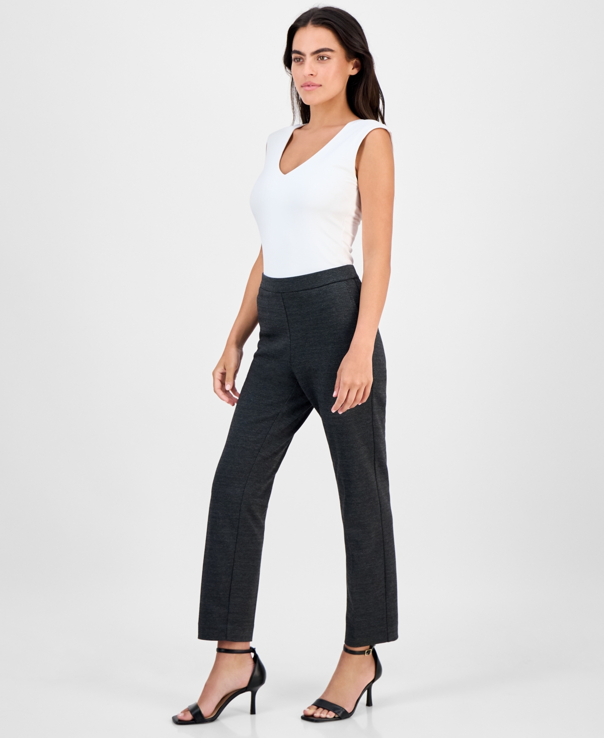 Ak Anne Klein Petite Mid-rise Pull-on Straight-leg Ankle Pants In Black