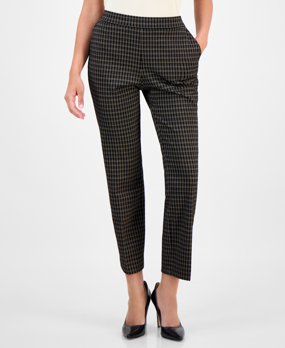 Ak Anne Klein Petite Mid-rise Straight-leg Ankle Pants In Multi
