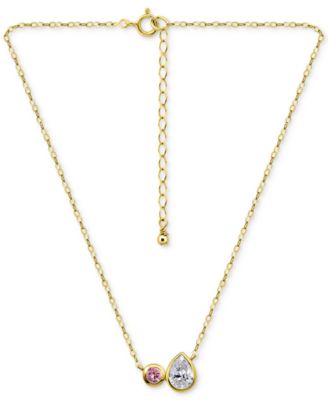 Black & White Cubic Zirconia Round & Pear Two Stone Pendant Necklace, 16" + 2" extender