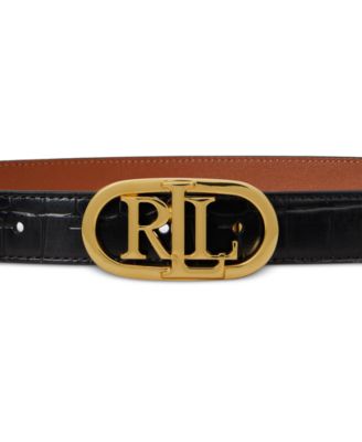 Logo Reversible Embossed Leather Skinny Belt