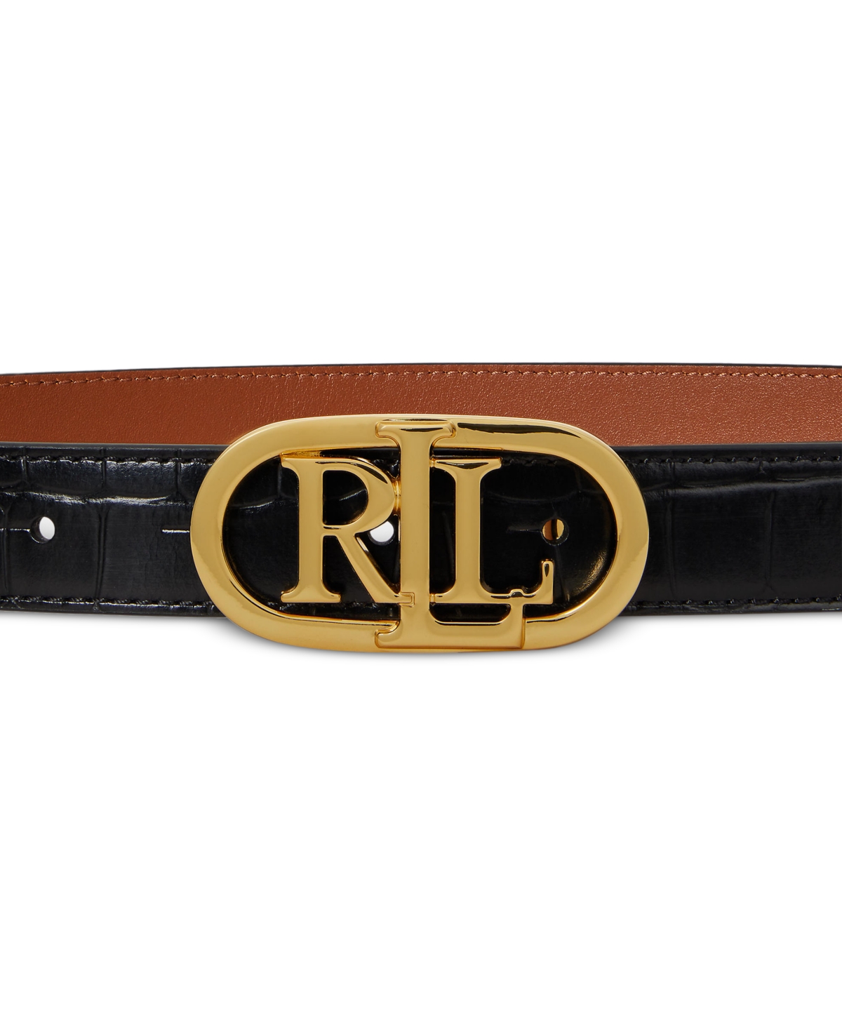 Ralph Lauren Logo Reversible Embossed Leather Skinny Belt In Brown