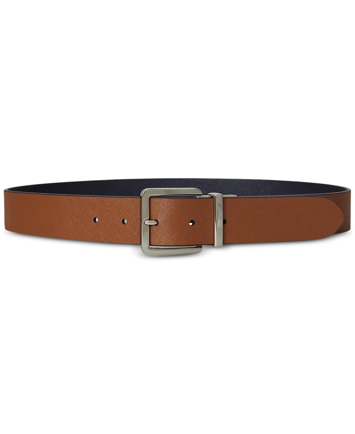 Reversible Crosshatch Leather Belt - Lauren Navy/lauren Tan