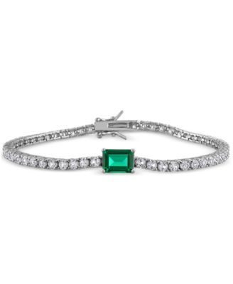 Macy's - Lab-Created Emerald (1-1/2 ct. t.w.) & Lab-Created White Sapphire (5-1/5 ct. t.w.) Flex Bracelet in Sterling Silver