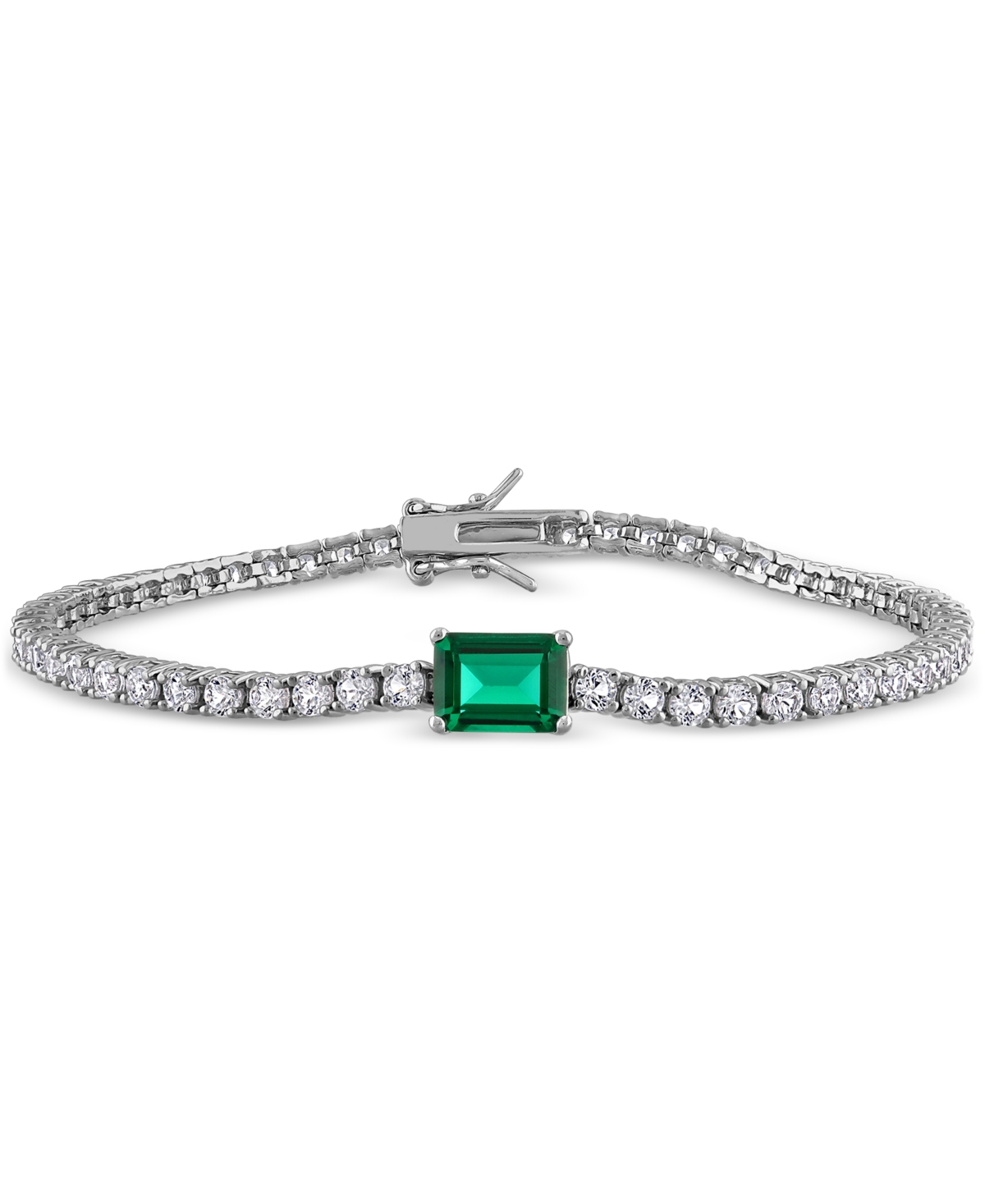 Lab-Created Emerald (1-1/2 ct. t.w.) & Lab-Created White Sapphire (5-1/5 ct. t.w.) Flex Bracelet in Sterling Silver - Emerald