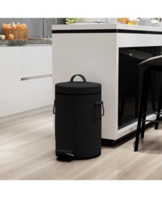 3.2 Gal./12 Liter and 0.8 Gal./3 Liter Old Time Style Round Black Color Metal Step-on Trash Can Set