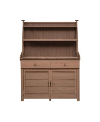 65 Inch Fir Wood Potting Bench with Drawer and Cabinet Storage