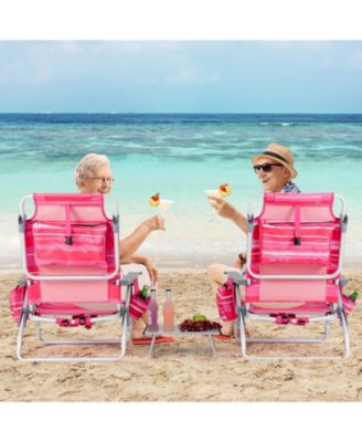 2 Packs 5-Position Outdoor Folding Backpack Beach Table Chair Reclining Chair Set