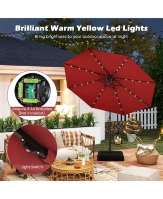 10 FT Solar Offset Hanging Umbrella Patio Cantilever Umbrella w/ 32 LED Lights