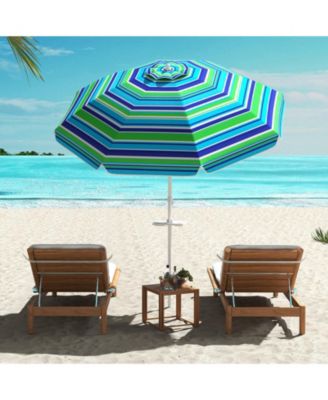 6.5 FT Beach Umbrella for Sand Heavy-Duty Sunshade Parasol w/ Sand Anchor