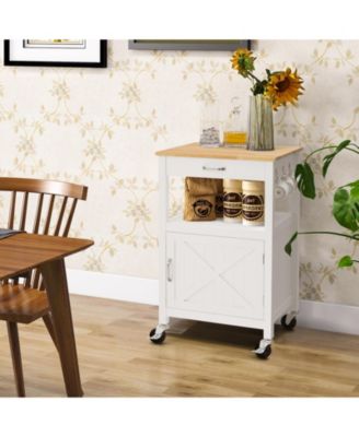 Rolling Kitchen Island Cart with Drawer and Side Hooks