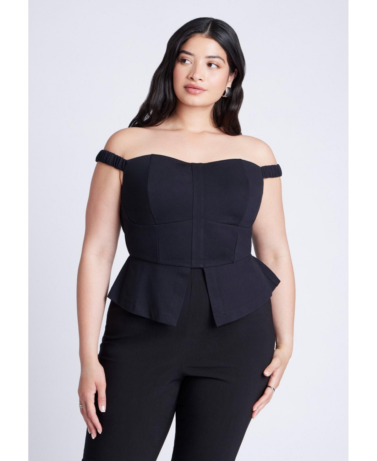 Plus Size Off The Shoulder Peplum Top - Black