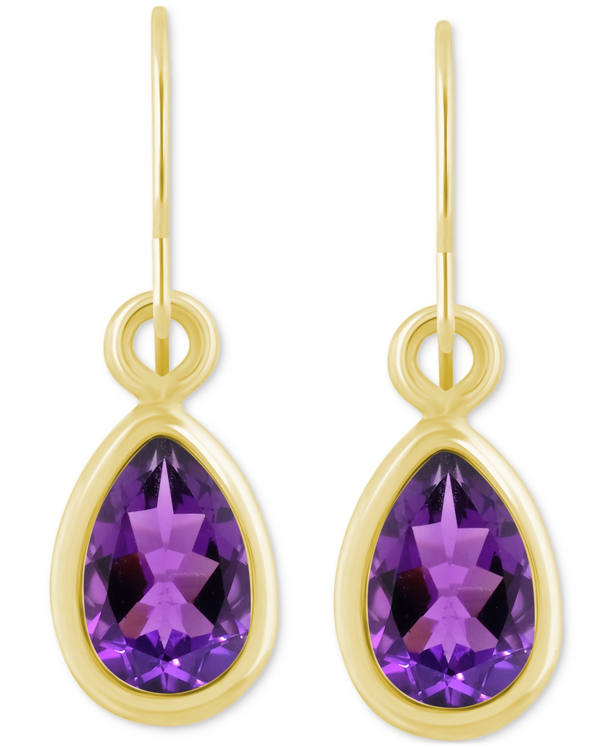 Macy's Amethyst Pear Bezel Drop Earrings (3/4 Ct. T.w) In 10k Gold (also In Additional Gemstones)