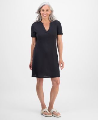 Petite Spread-Collar Short-Sleeve Dress, Exclusively at Macy's 