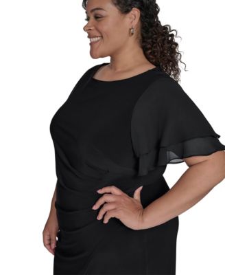 Plus Size Flutter-Sleeve Shirred Dress