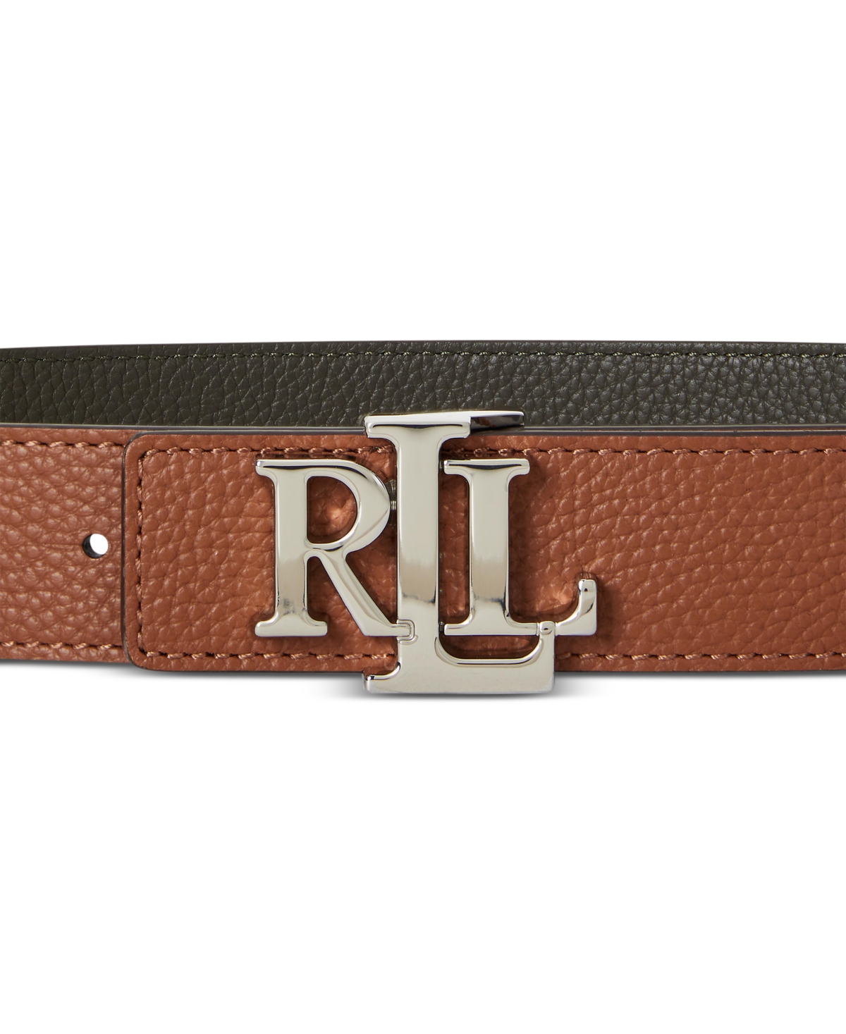 Ralph Lauren Logo Reversible Pebbled Leather Belt In Brown