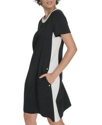 Women's Short-Sleeve Scuba Crepe Shift Dress
