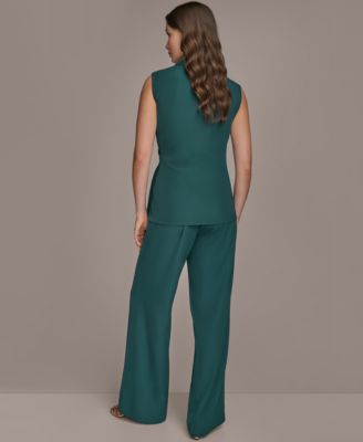 Donna Karan Womens Tie Waist Wrap Top Wide Leg Pants In Green