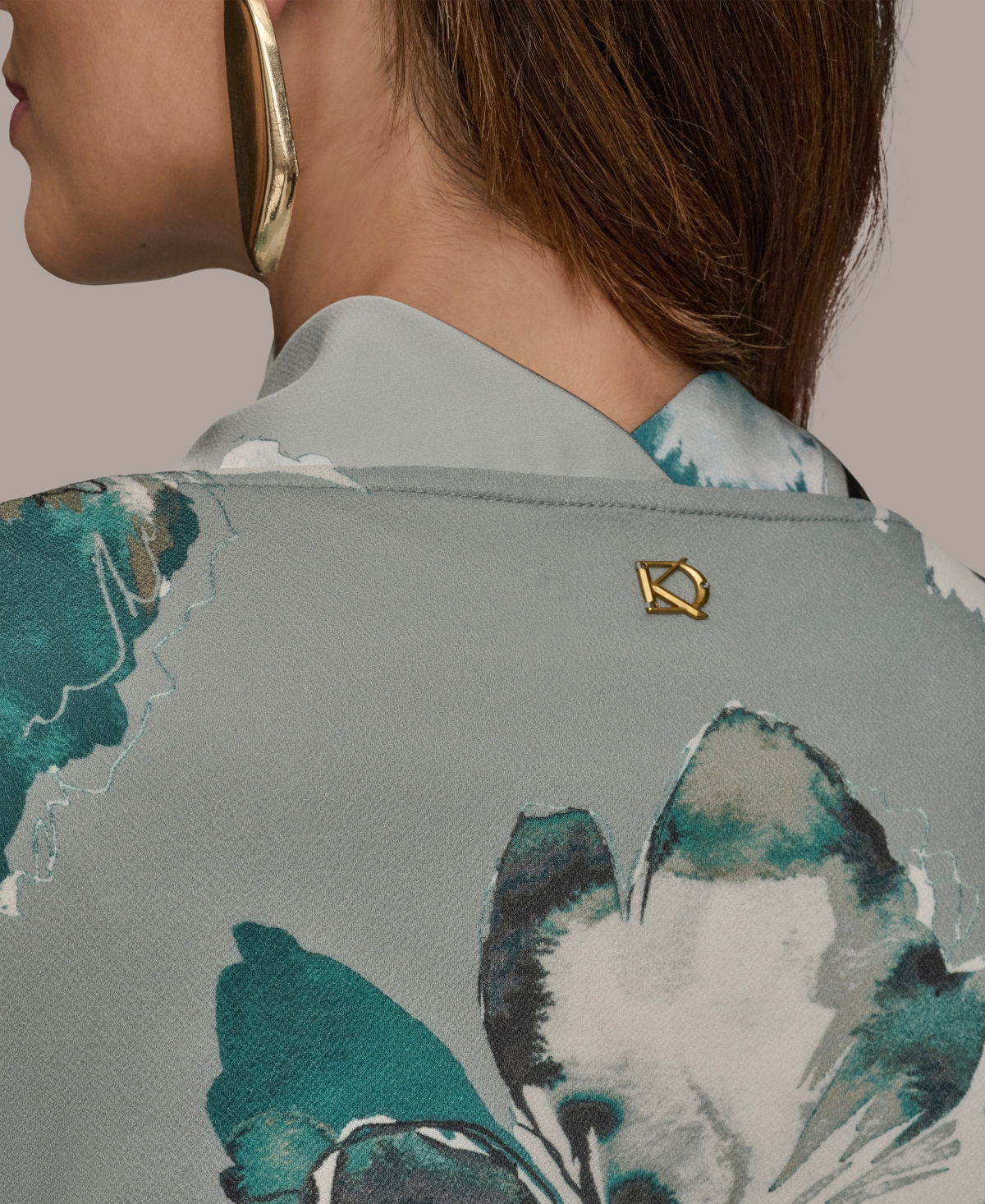 Donna Karan Printed Cap-sleeve Cowlneck Top