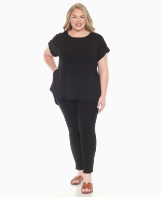 Plus Size Folded Short Sleeve Solid Top