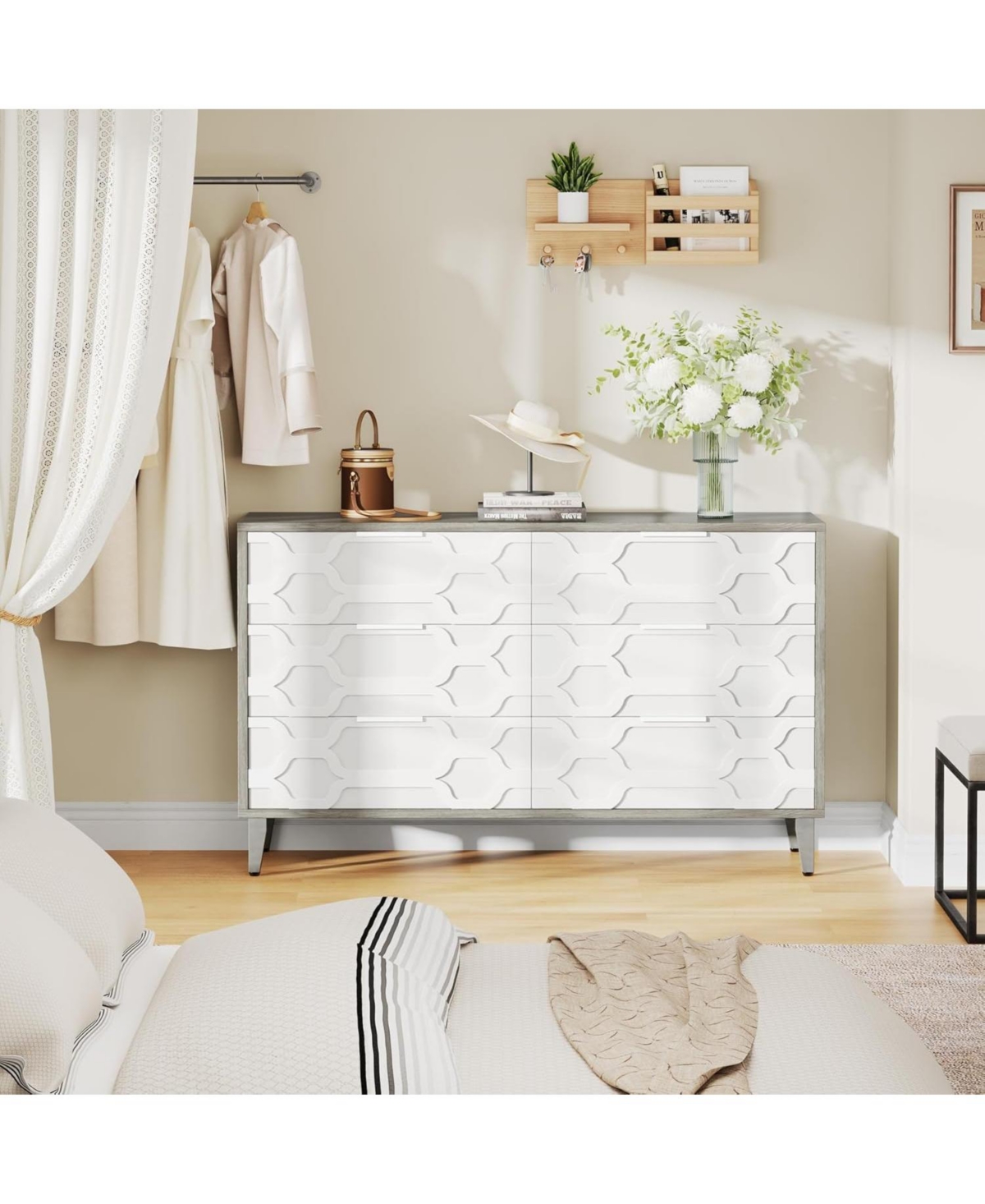 Tribesigns 47-Inch Dresser for Bedroom with 6 Drawers, Double Wide Chest of Drawers, Wood Storage Dresser for Closet, Drawer Cabinet Storage Drawers f