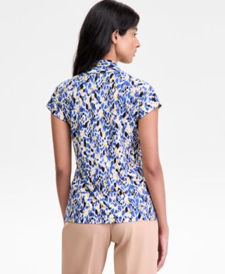 Women's Pleated V-Neck Cap-Sleeve Blouse, Regular & Petite