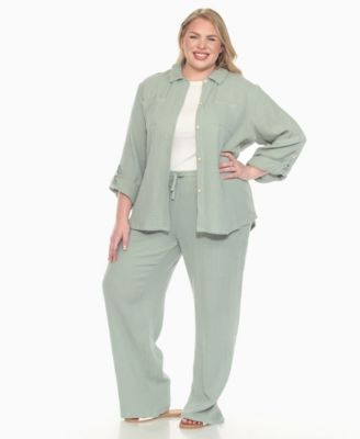 Plus Size Long Sleeve Button Down Cotton Gauze Set