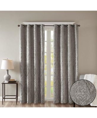 Mirage Knitted Jacquard Damask Total blackout curtains for bedroom, Silver grommet top fit up to 1.25 inches rod Single Curtain Panel for Living Room, Width 50 length 108 inches, Pitch Black Ambiance Navy 1 Window Panel