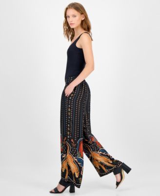 Women's Printed Pull-On Wide-Leg Pants