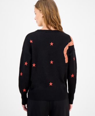 Women's Star-Print Cheetah Graphic Sweater