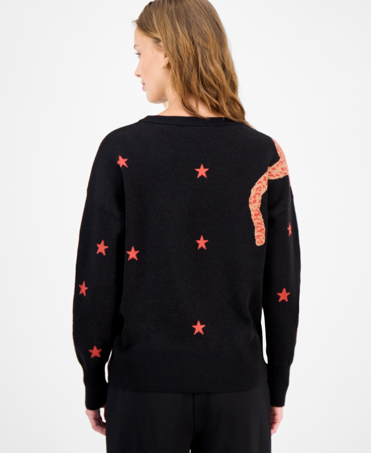 T Tahari Women's Star-Print Cheetah Graphic Sweater