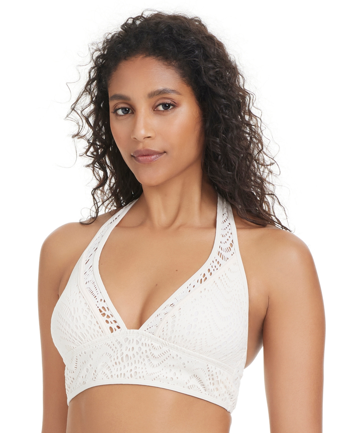 Bar Iii Women's Goddess Crochet Longline Halter Bikini Top, Exclusively At Macy's In White