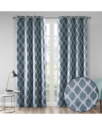 Blakesly Ikat blackout curtains for bedroom, Silver grommet top fit up to 1.25 inches rod Single Curtain Panel for Living Room, Width 50 length 95 inches, Pitch Black Ambiance Navy 1 Window Panel