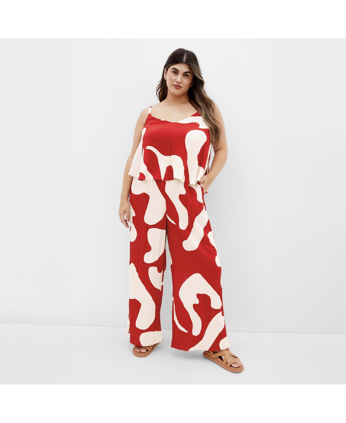 Plus Size Ellie Oasis Jumpsuit - Red abstract