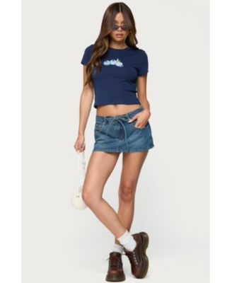 Women's Ziggie Tie Front Denim Mini Skort