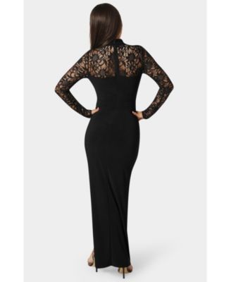 Women's Mock Neck Lace Bodice Maxi Dress